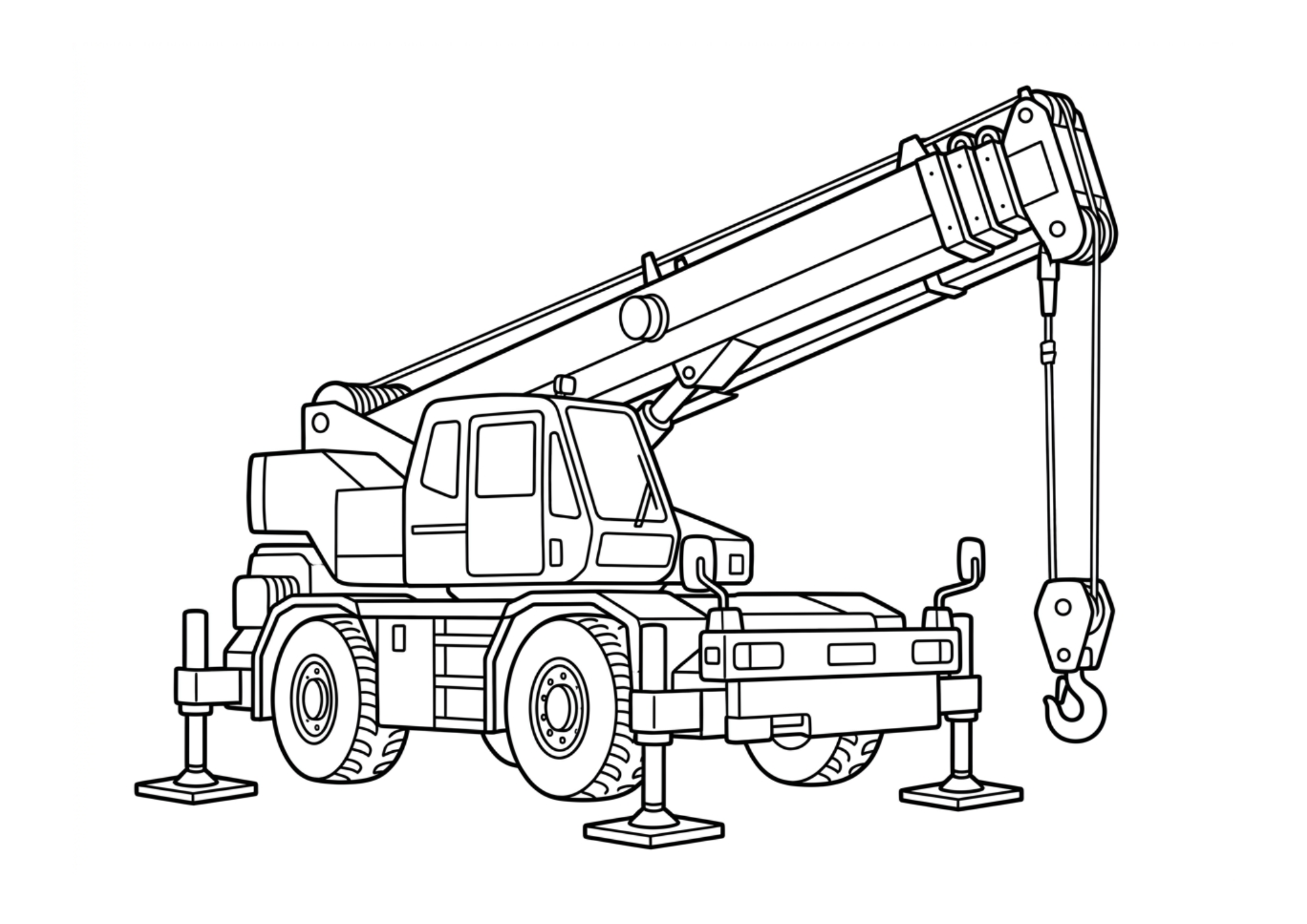 クレーン車の塗り絵白黒、子供向け無料印刷