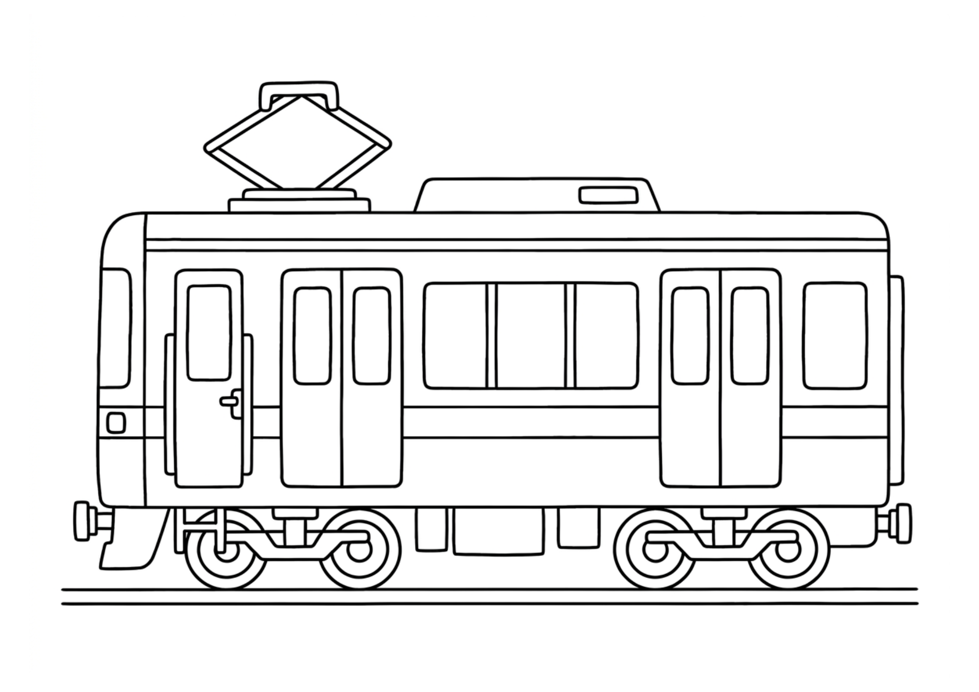 でんしゃの塗り絵白黒、子供向け無料印刷