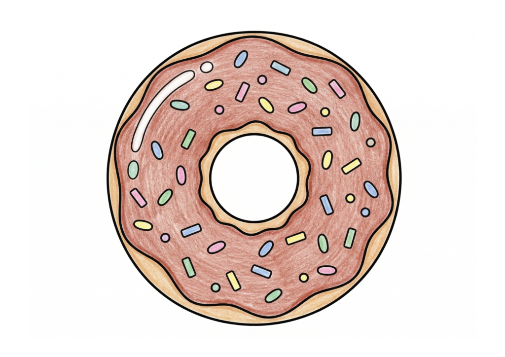 ドーナツの塗り絵カラー見本、子供向け無料イラスト