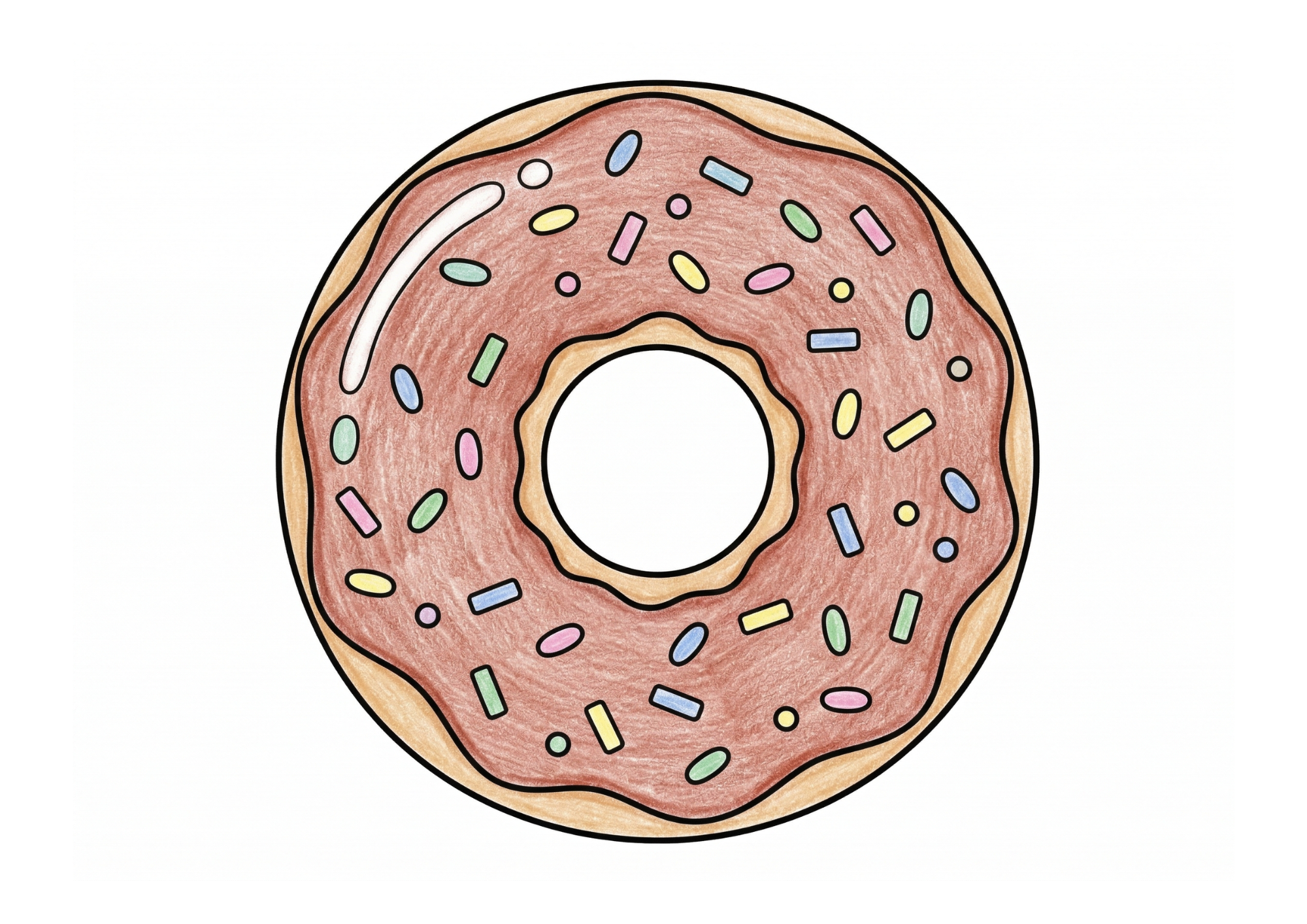 ドーナツの塗り絵カラー見本、子供向け無料イラスト