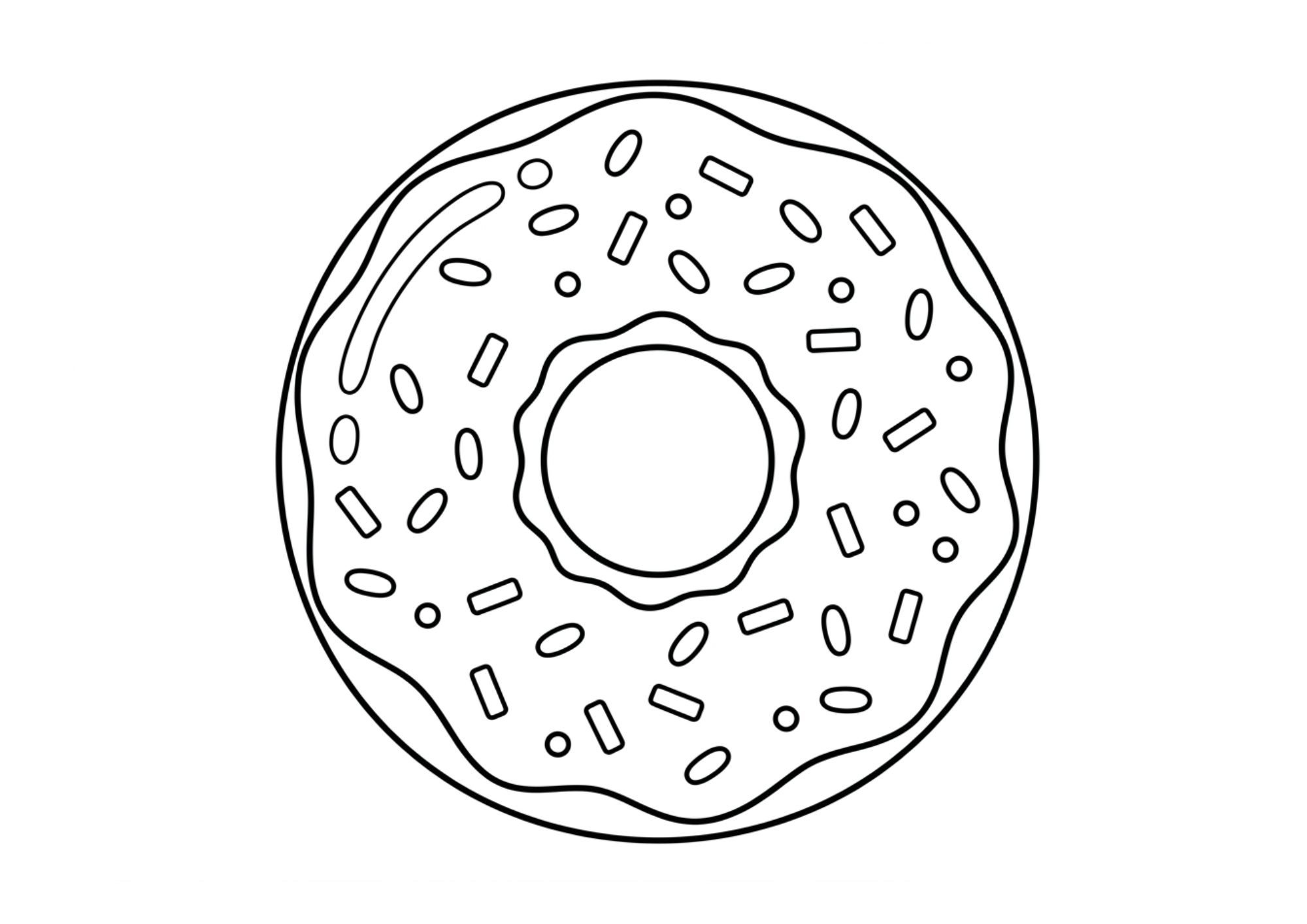 ドーナツの塗り絵白黒、子供向け無料印刷