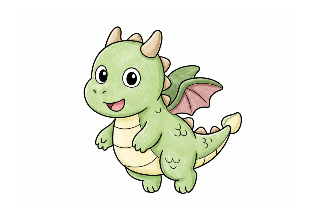 ドラゴンの塗り絵カラー見本、子供向け無料イラスト