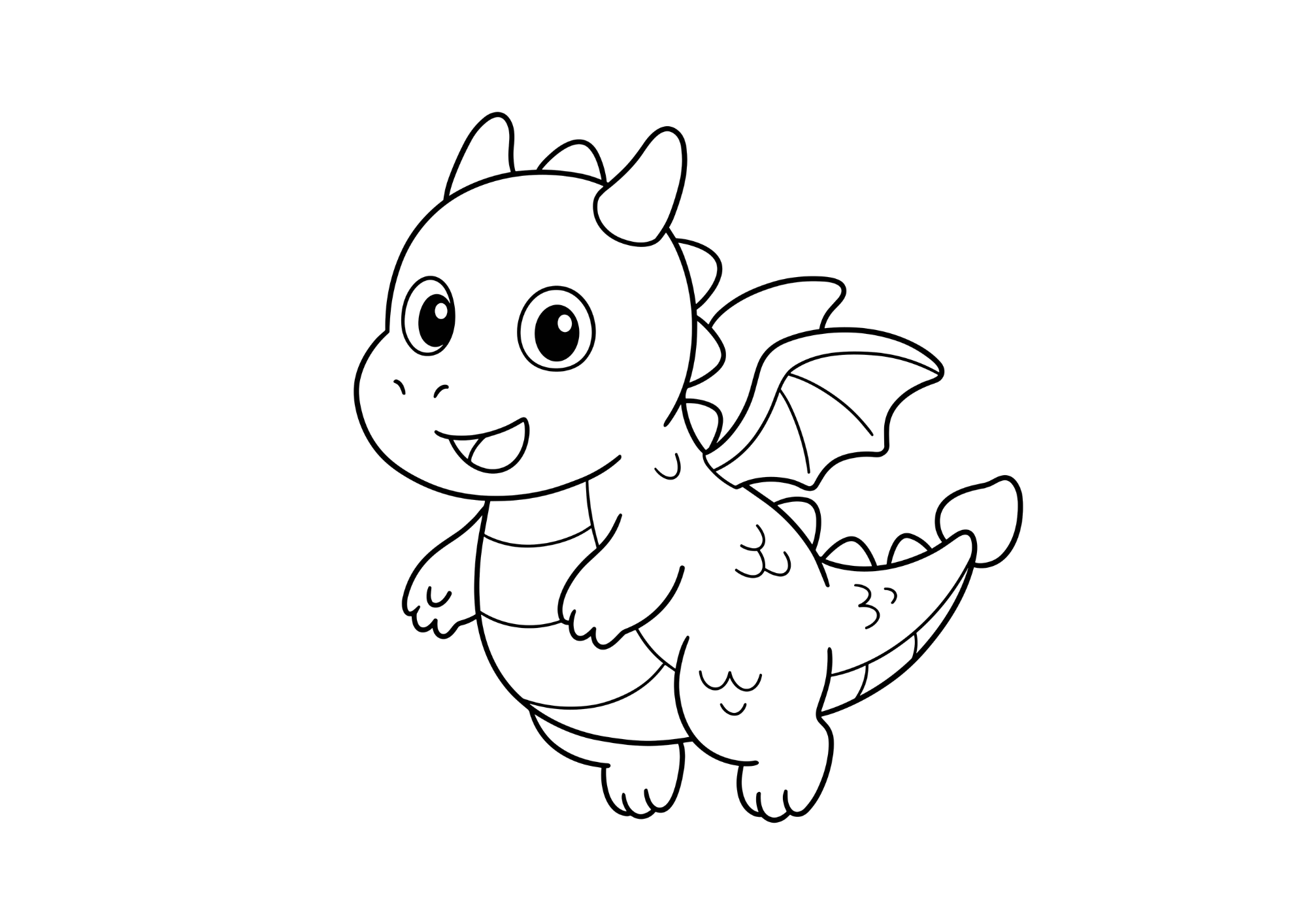 ドラゴンの塗り絵白黒、子供向け無料印刷