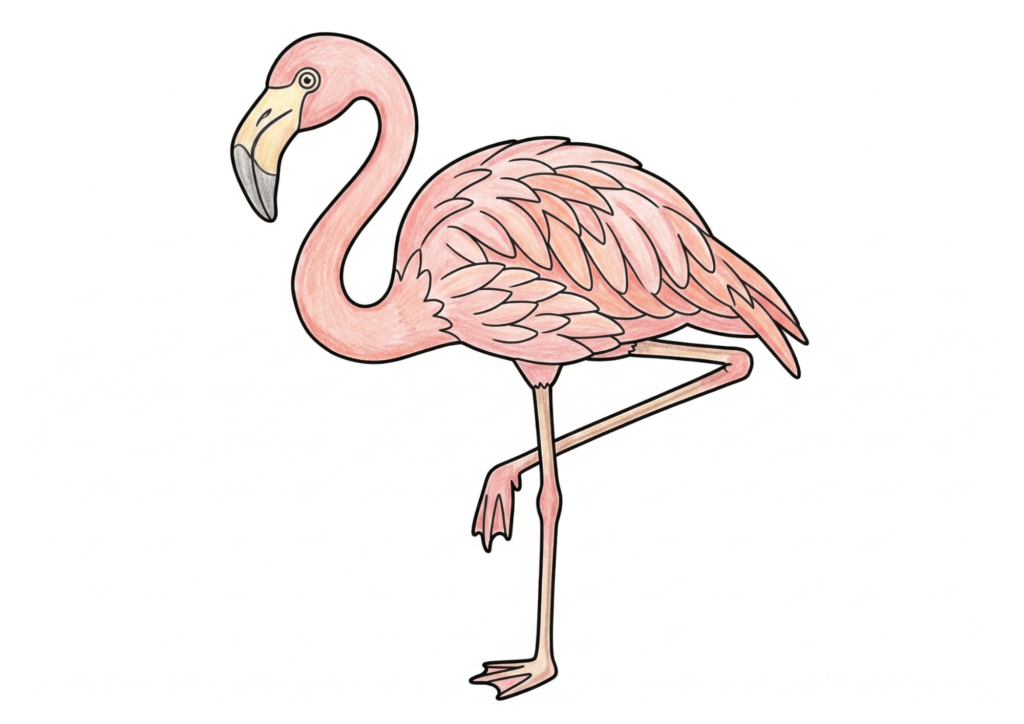 フラミンゴの塗り絵カラー見本、子供向け無料イラスト
