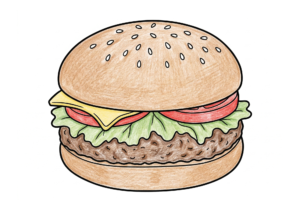 ハンバーガーの塗り絵カラー見本、子供向け無料イラスト