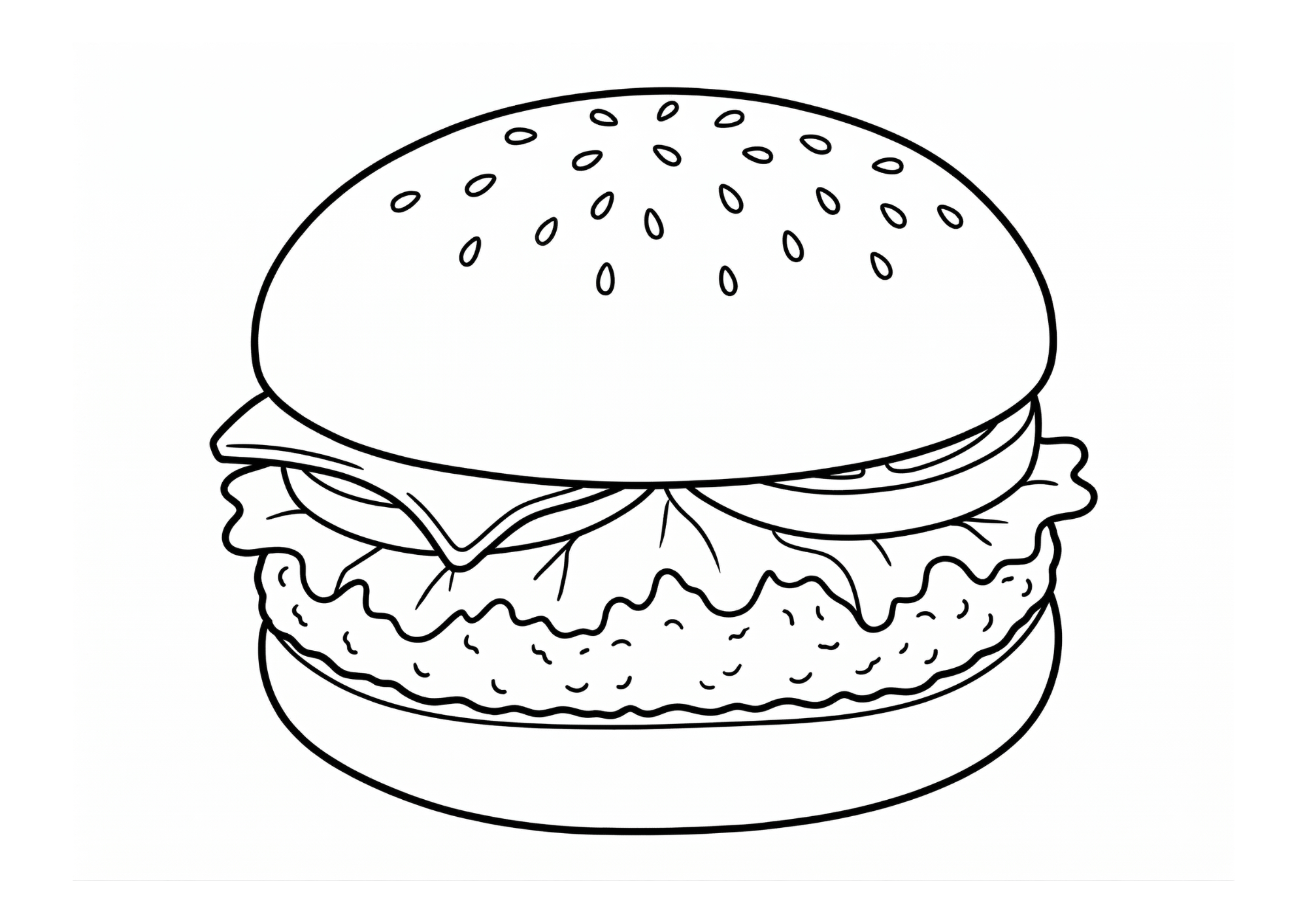 ハンバーガーの塗り絵白黒、子供向け無料印刷