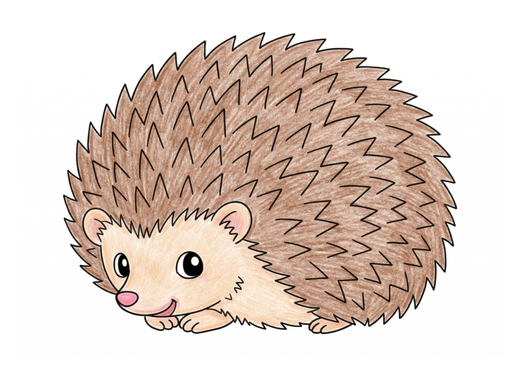 ハリネズミの塗り絵カラー見本、子供向け無料イラスト