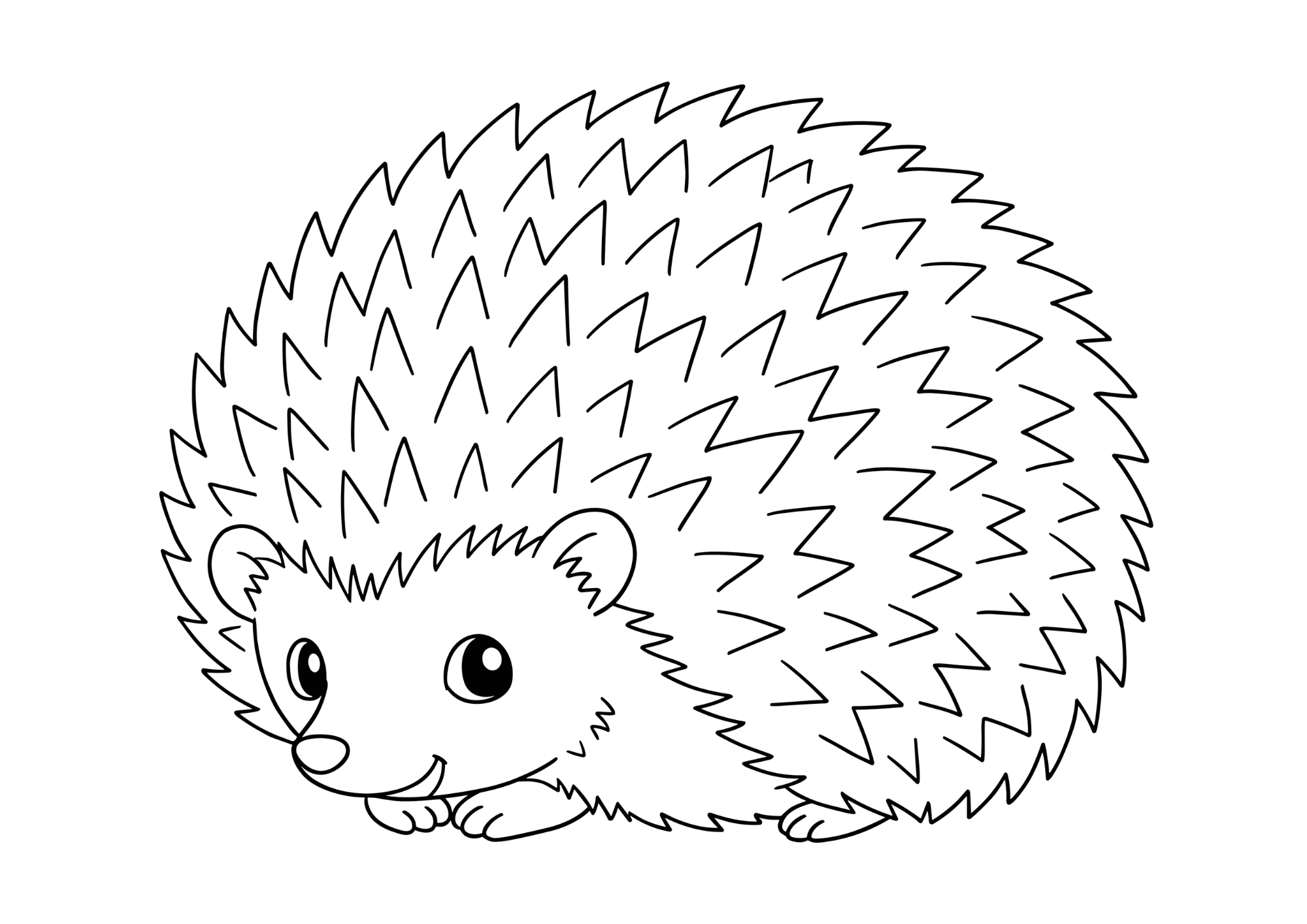 ハリネズミの塗り絵白黒、子供向け無料印刷