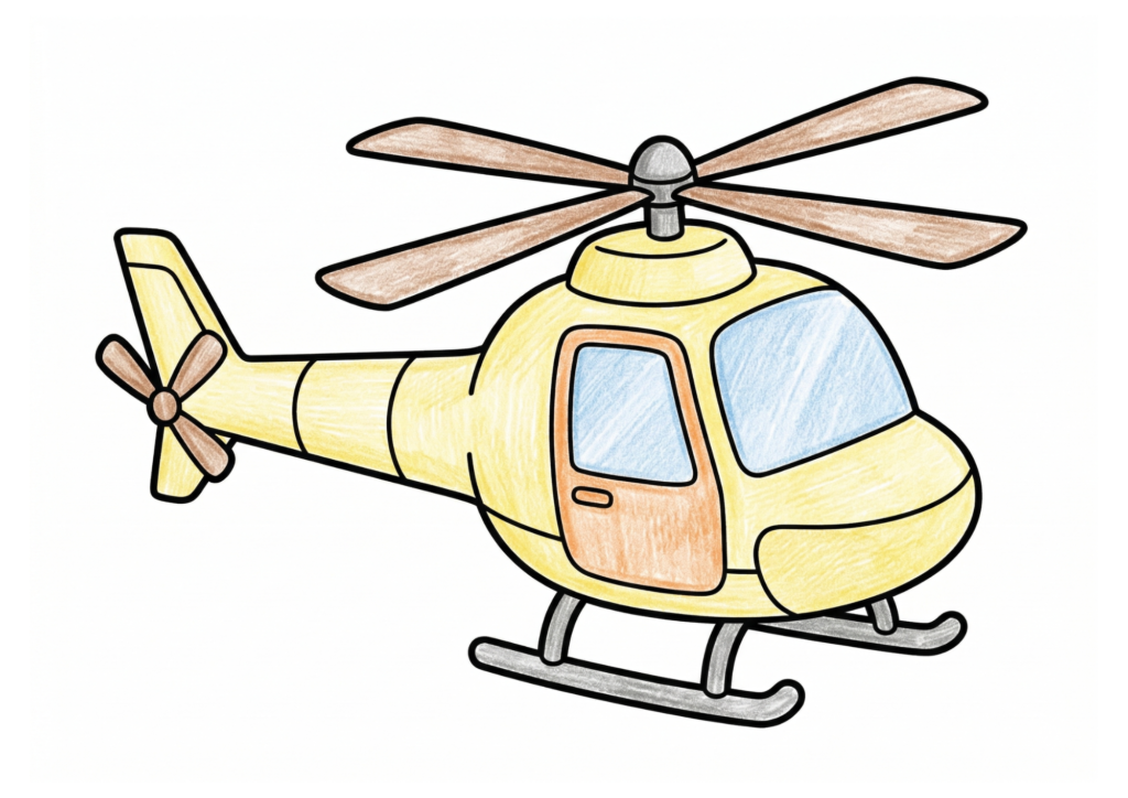 ヘリコプターの塗り絵カラー見本、子供向け無料イラスト
