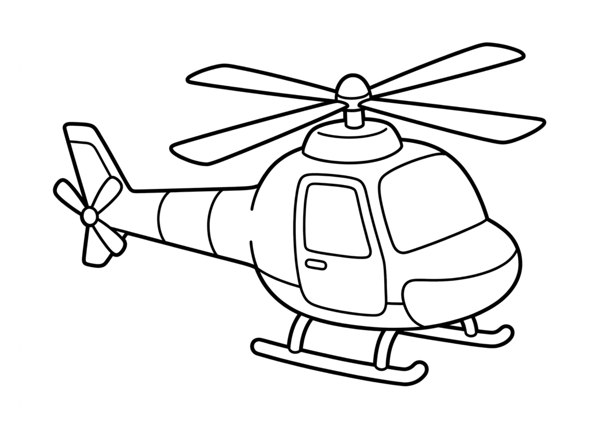 ヘリコプターの塗り絵白黒、子供向け無料印刷