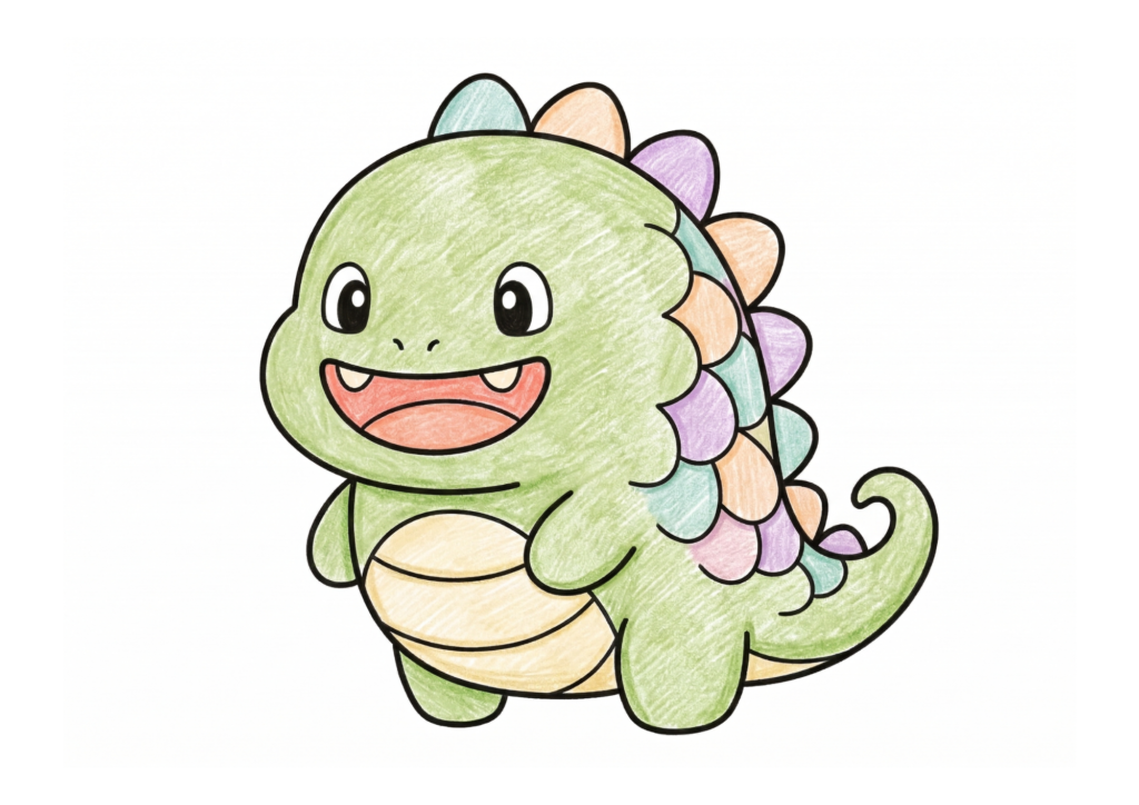 かいじゅう（怪獣）の塗り絵カラー見本、子供向け無料イラスト