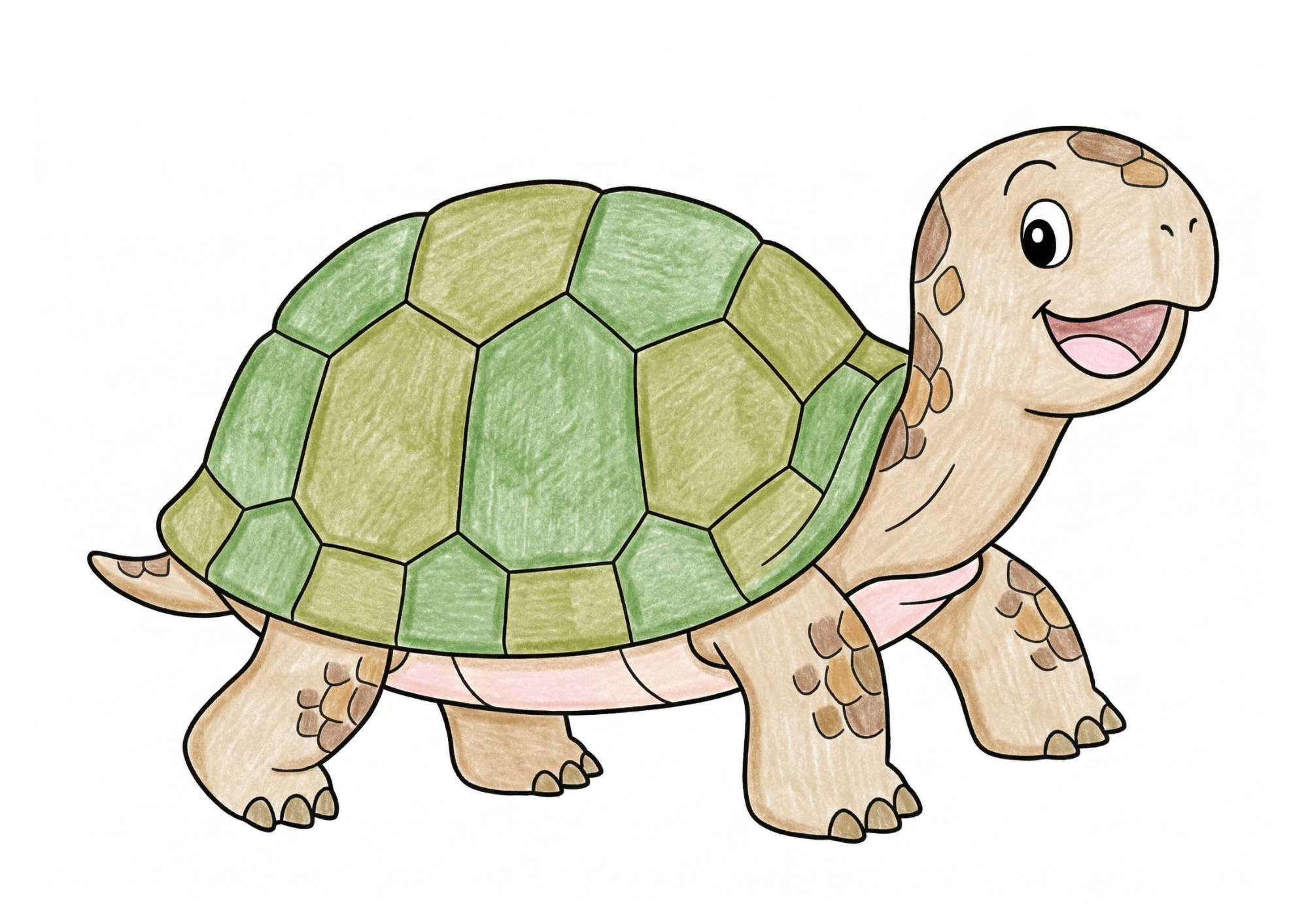 かめ（カメ）の塗り絵カラー見本、子供向け無料イラスト