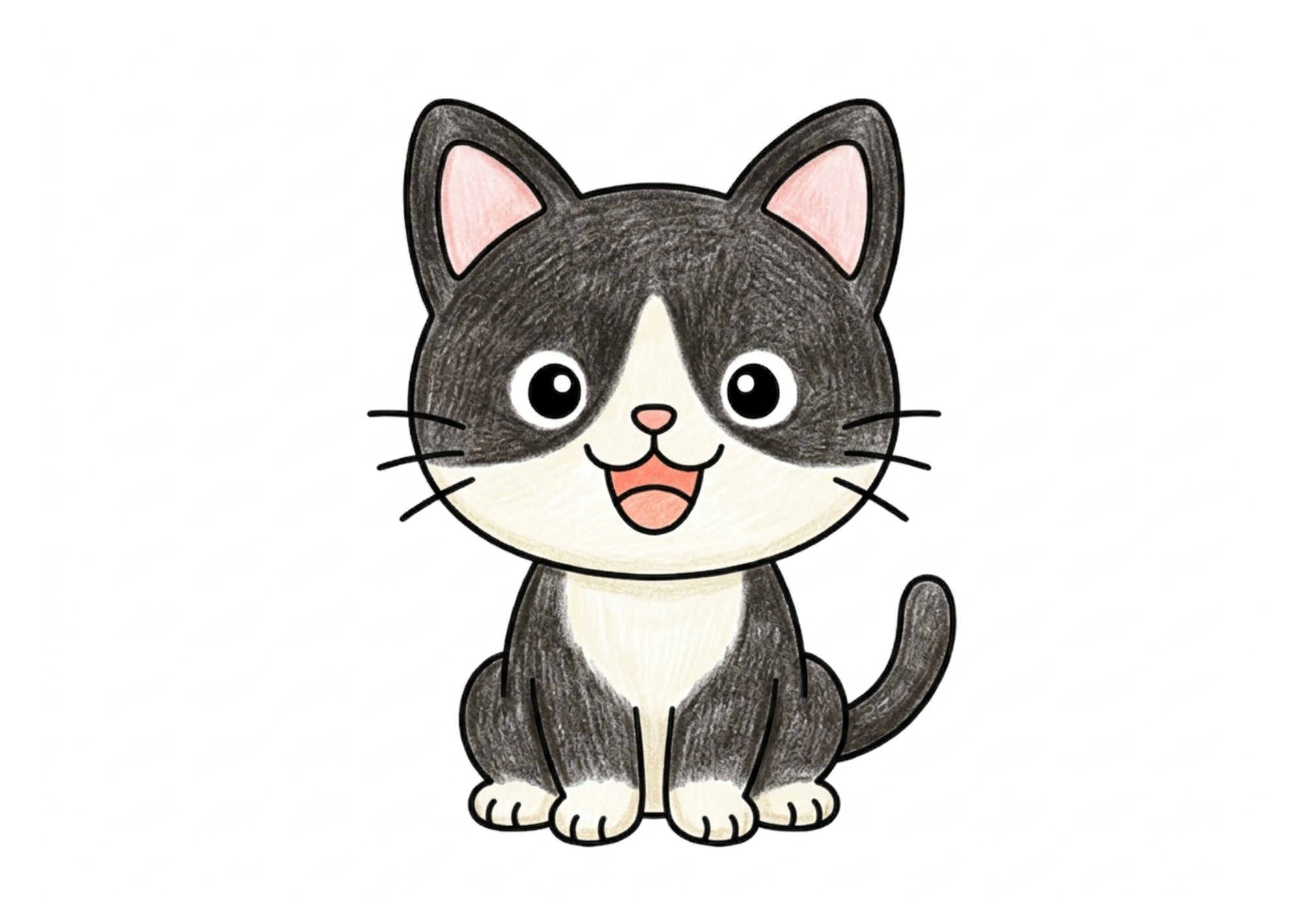 ハチワレ猫の塗り絵カラー見本、子供向け無料イラスト