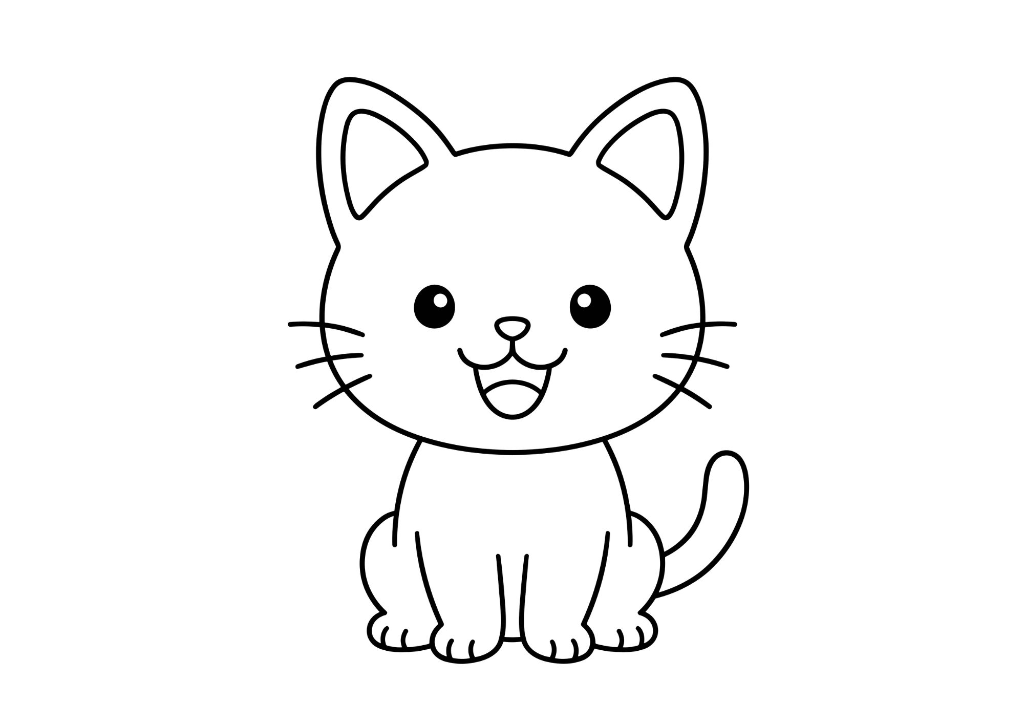 ねこの塗り絵 白黒線画、子供向け無料印刷