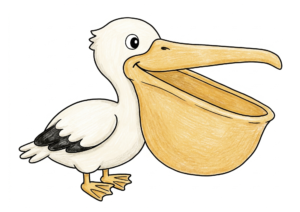 ペリカンの塗り絵カラー見本、子供向け無料イラスト