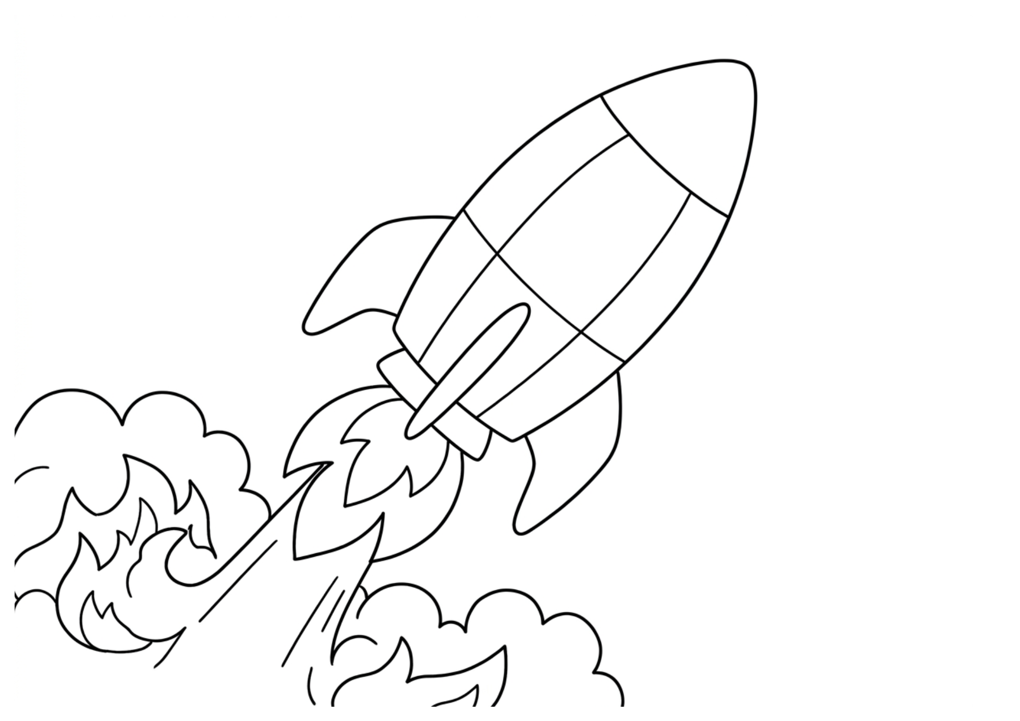 ロケットの塗り絵白黒、子供向け無料印刷