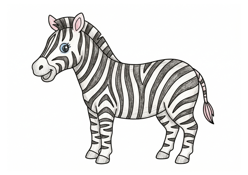 しまうまの塗り絵カラー見本、子供向け無料イラスト