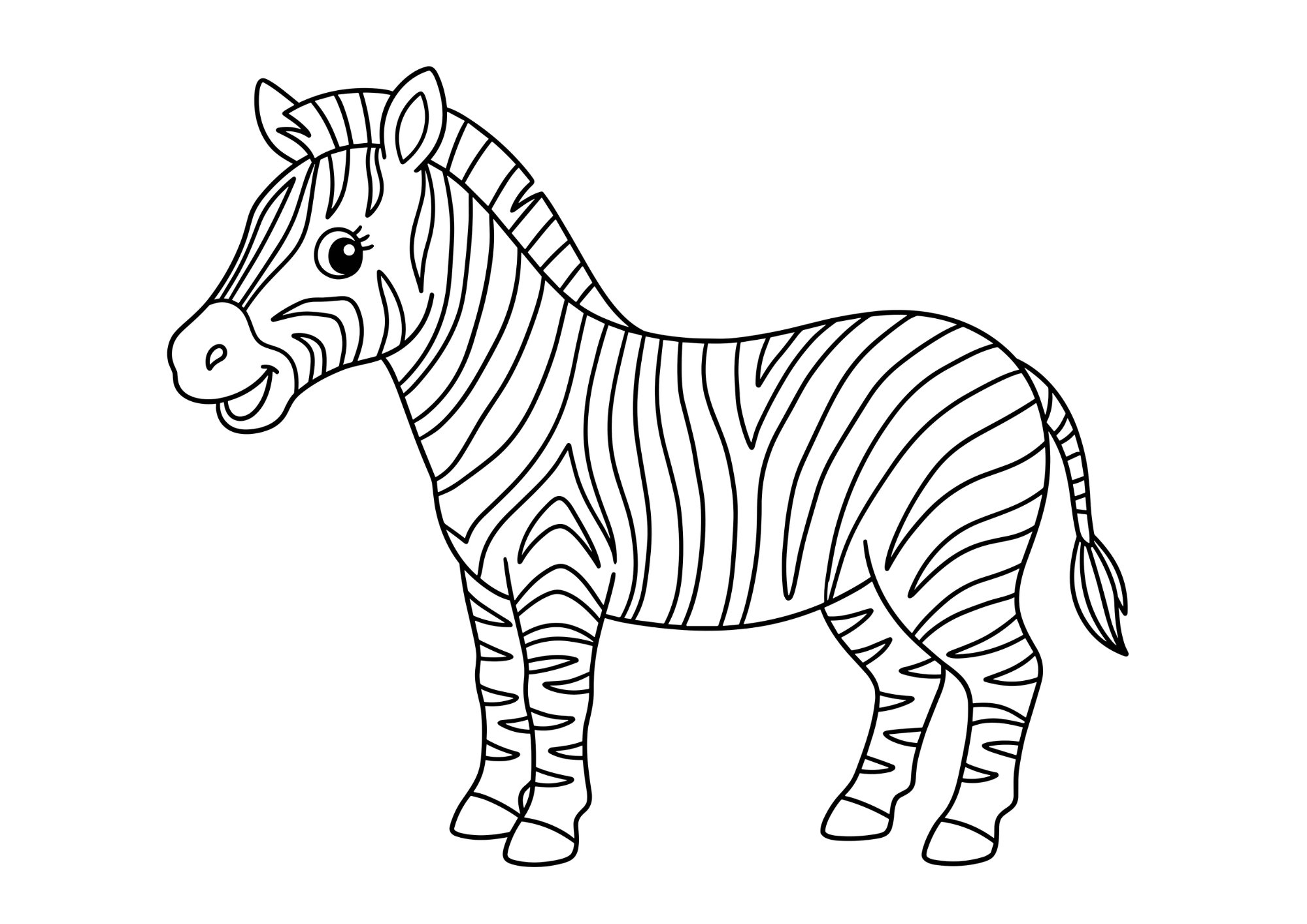 しまうまの塗り絵白黒、子供向け無料印刷