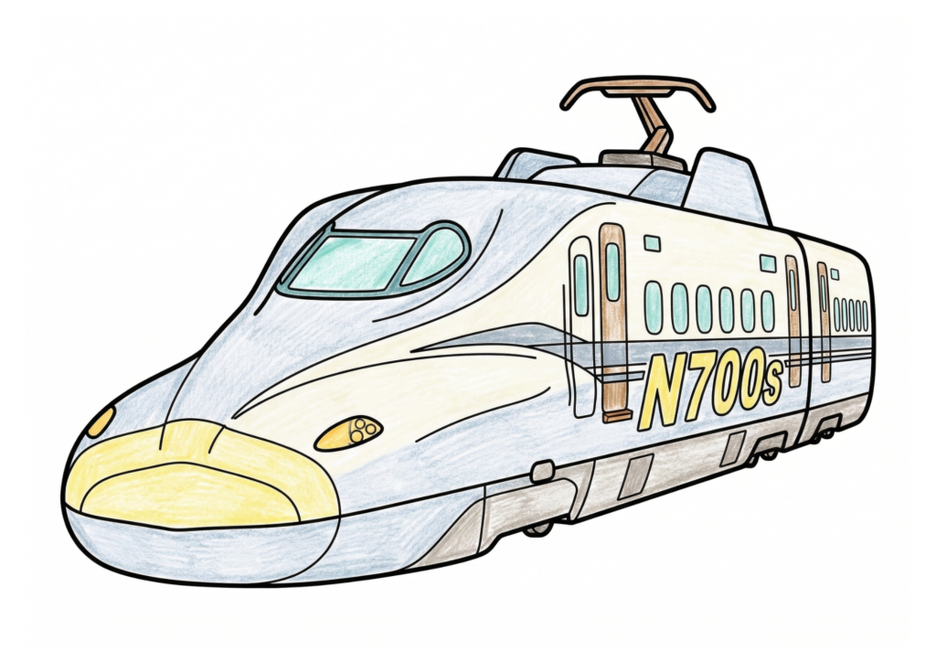 新幹線の塗り絵カラー見本、子供向け無料イラスト