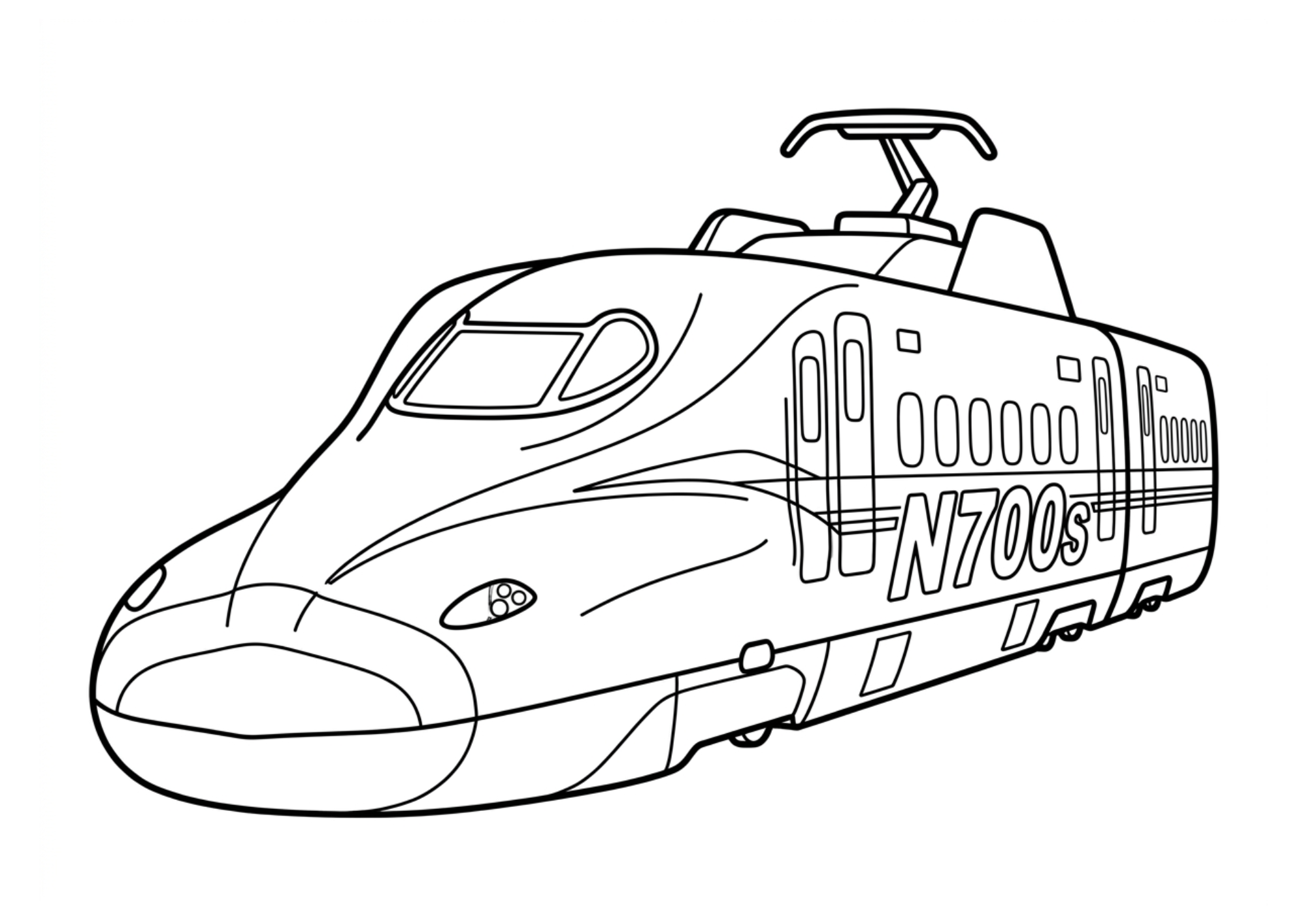 新幹線の塗り絵白黒、子供向け無料印刷