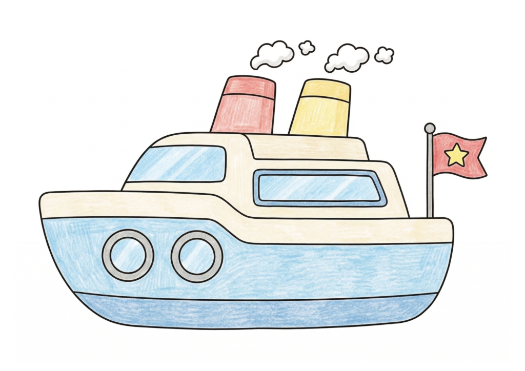 ふねの塗り絵カラー見本、子供向け無料イラスト