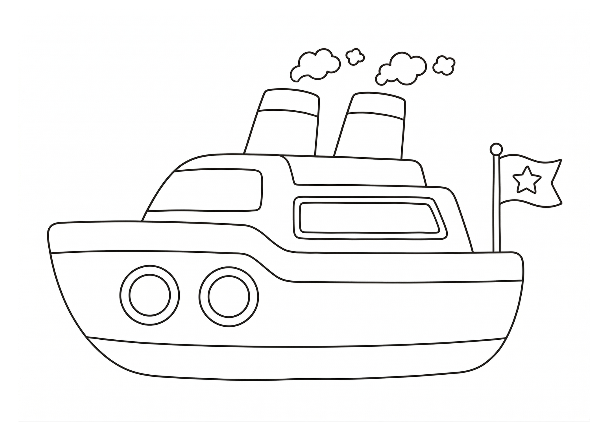 ふねの塗り絵白黒、子供向け無料印刷