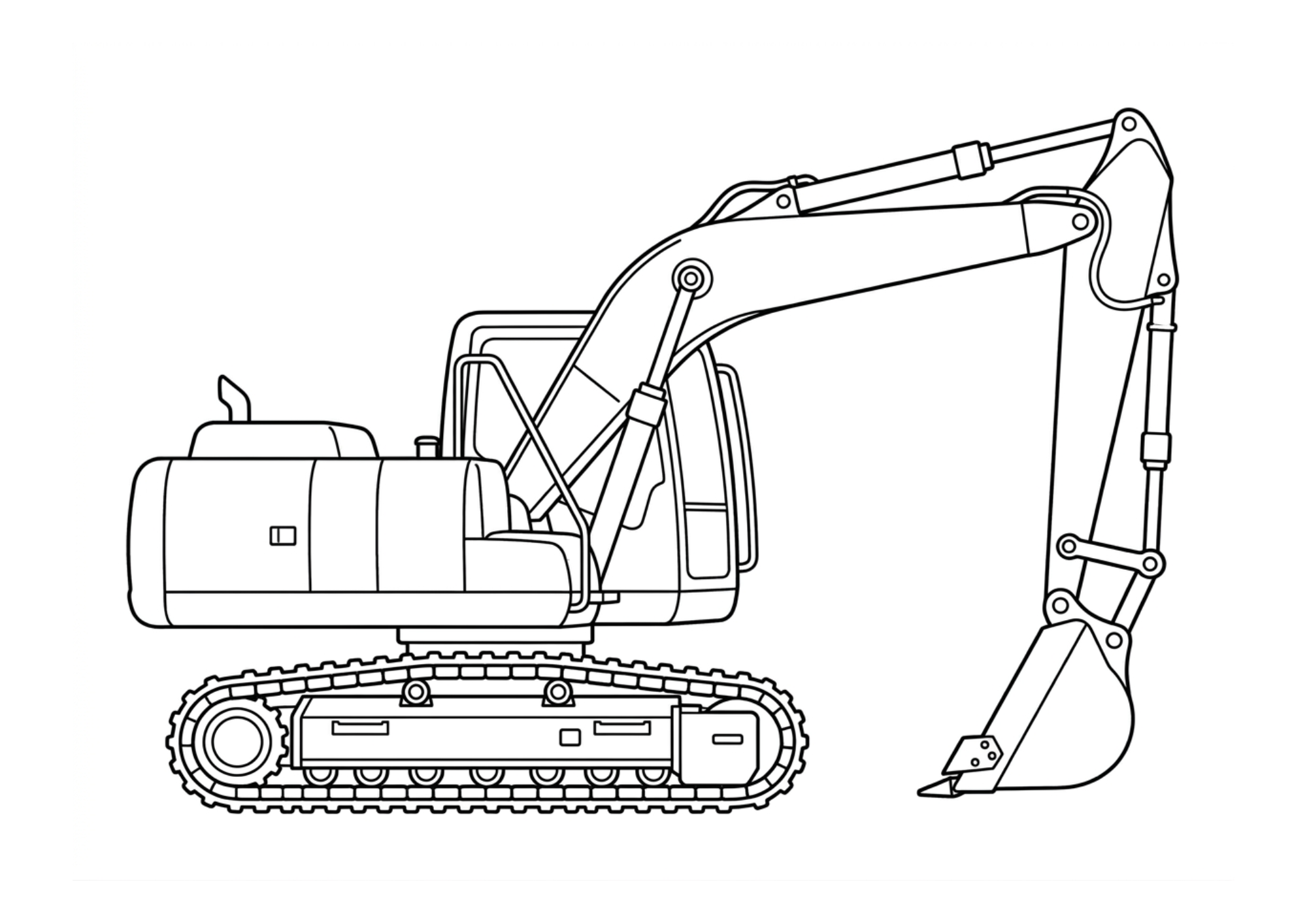 ショベルカーの塗り絵白黒、子供向け無料印刷