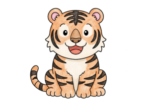 とらの塗り絵カラー見本、子供向け無料イラスト