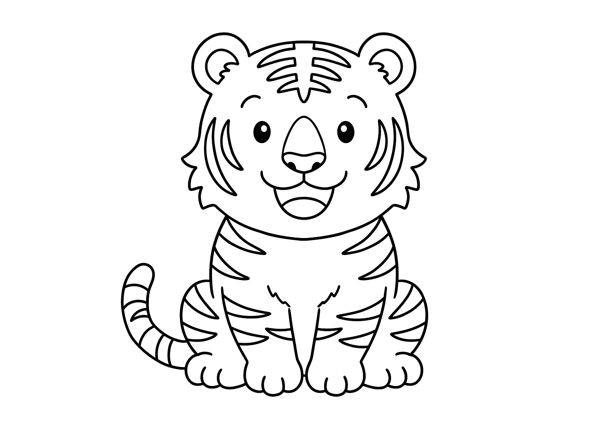 とらの塗り絵白黒、子供向け無料印刷