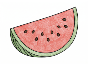 スイカの塗り絵カラー見本、子供向け無料イラスト