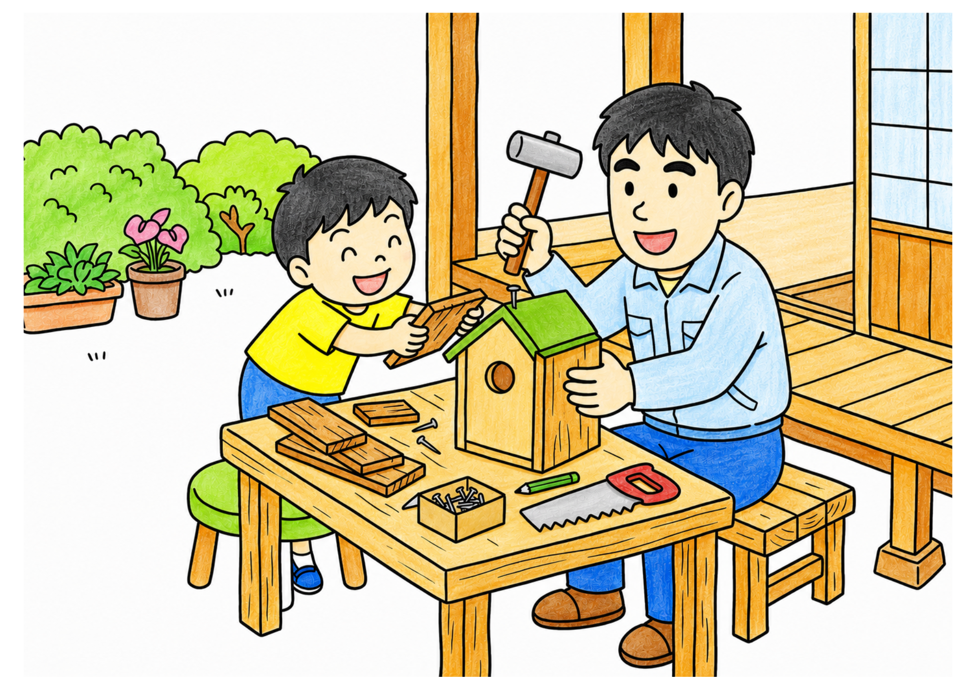 父の日 巣箱づくりの塗り絵 カラー見本