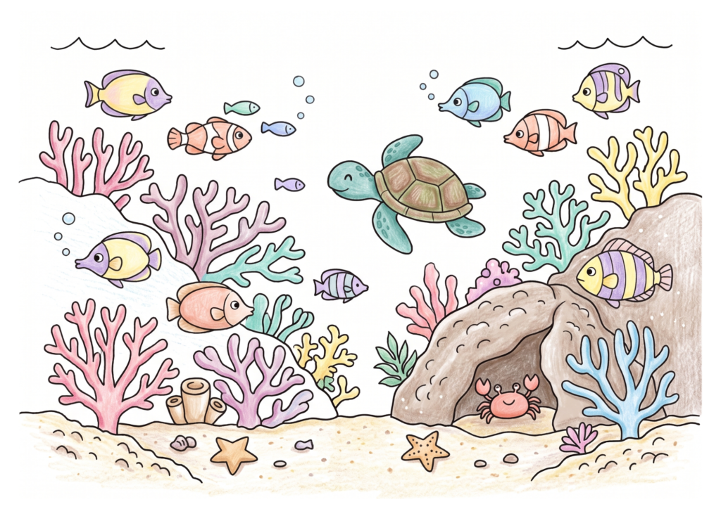 サンゴ礁の断面の塗り絵 カラー見本
