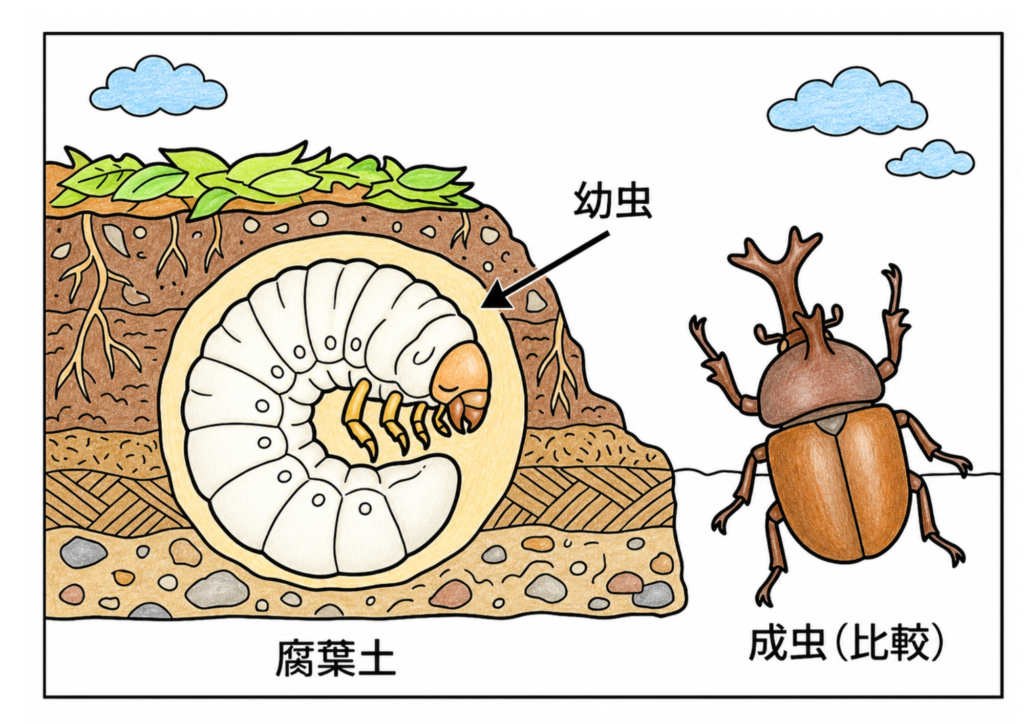 カブトムシと幼虫の塗り絵 カラー見本