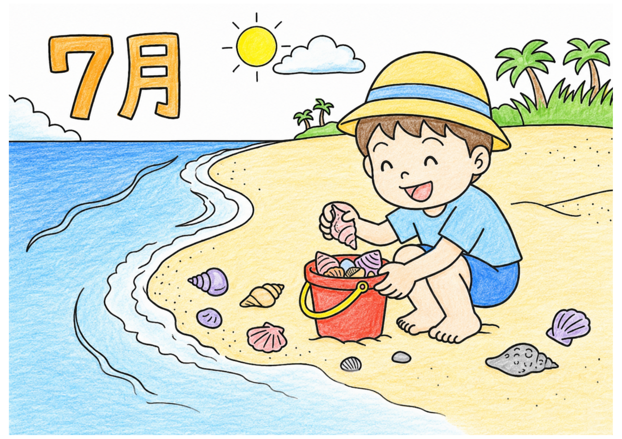 夏の貝殻の塗り絵 カラー見本