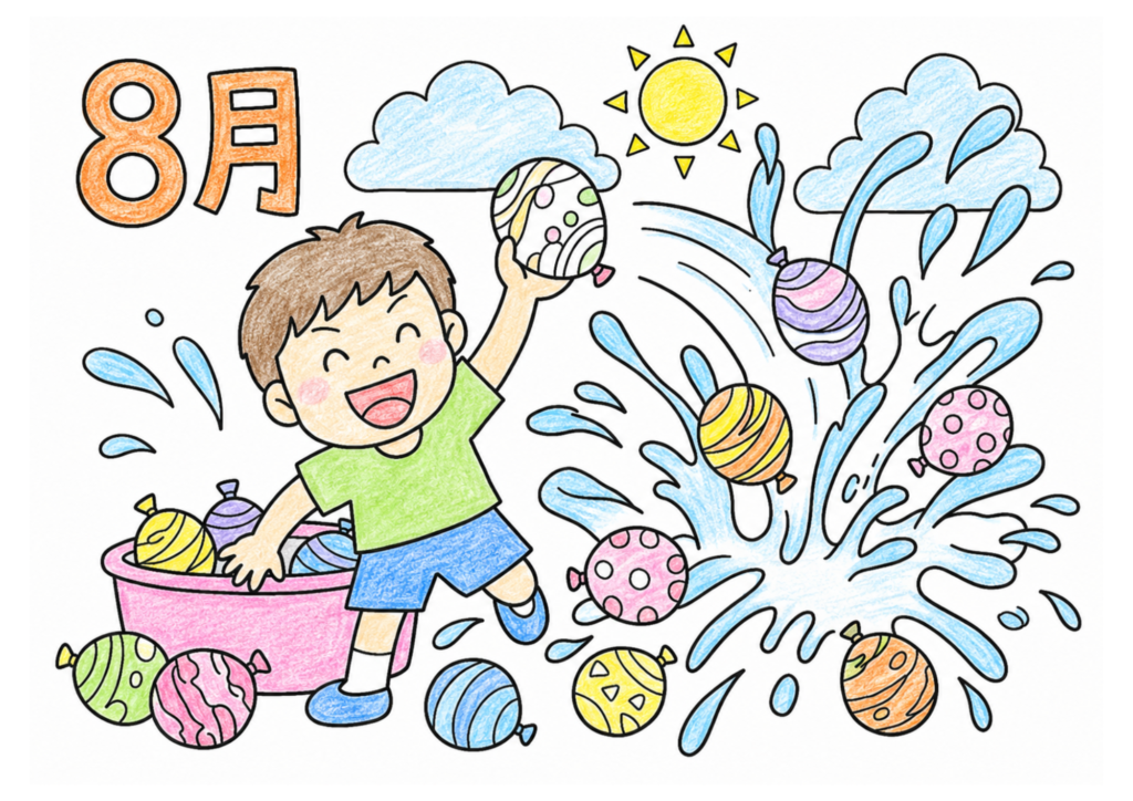 水風船で水遊びの塗り絵 カラー見本