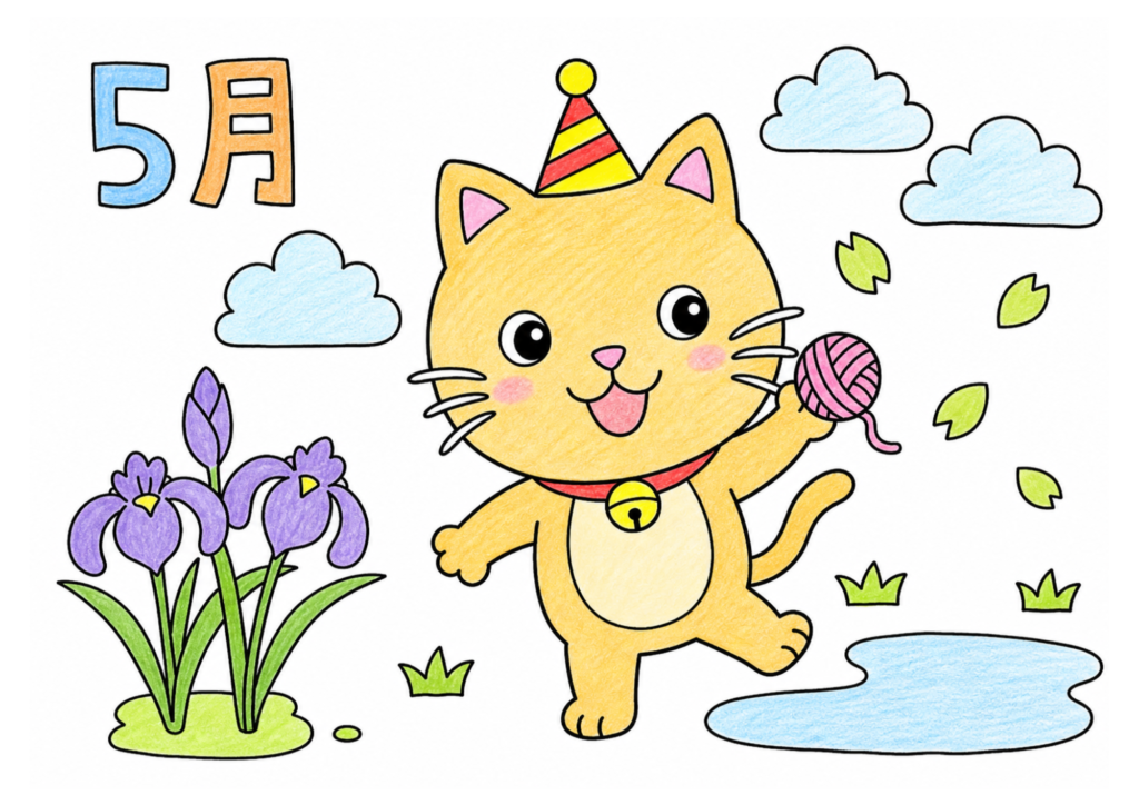5月のねこの塗り絵 カラー見本