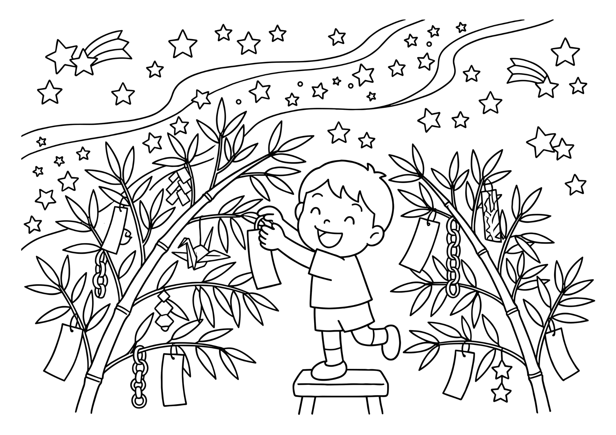 七夕の塗り絵 白黒 印刷用
