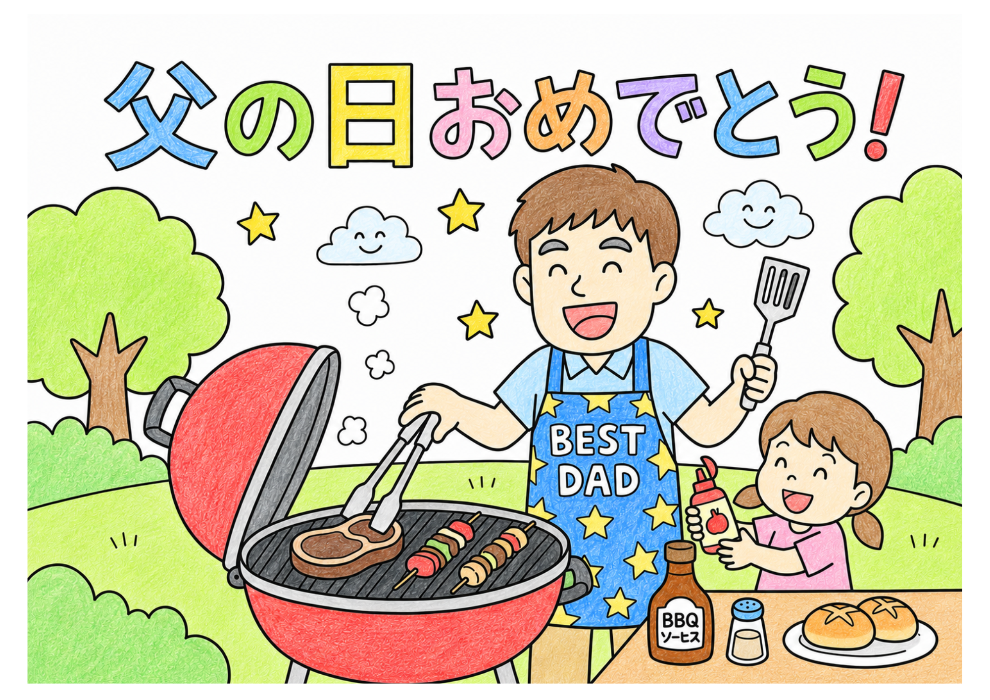 父の日 バーベキューの塗り絵 カラー見本
