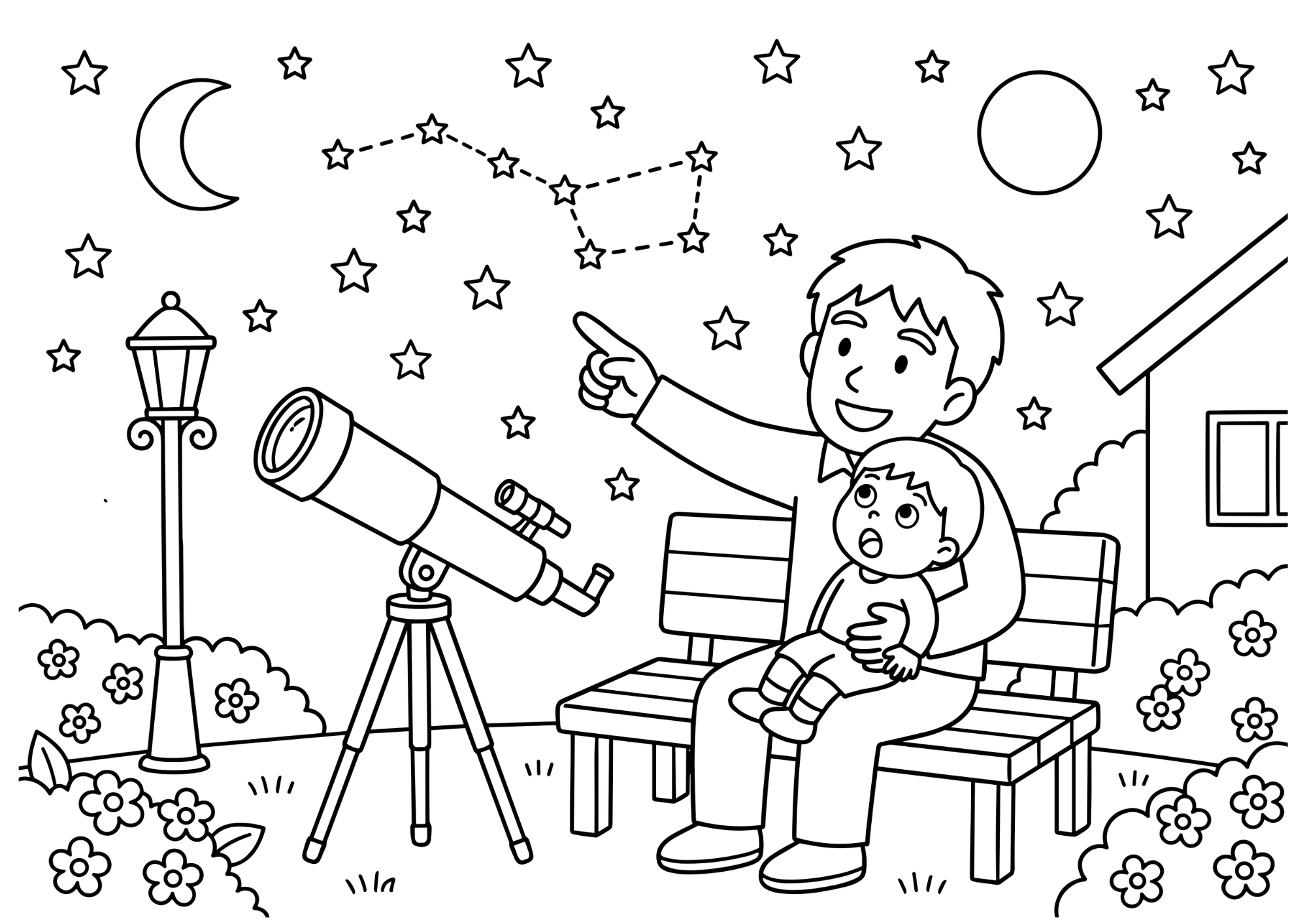 父の日 星空の塗り絵 白黒