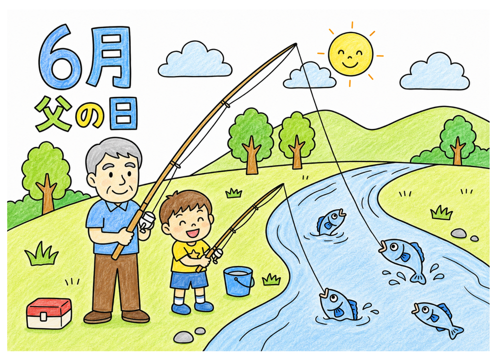 父の日 釣りの塗り絵 カラー見本