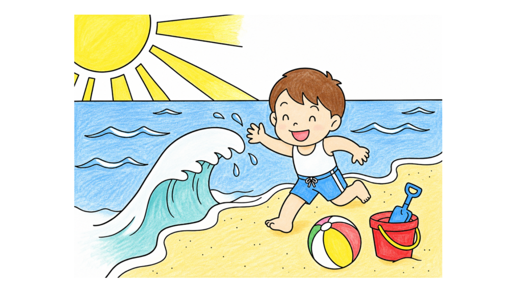 海水浴の塗り絵 アイキャッチ