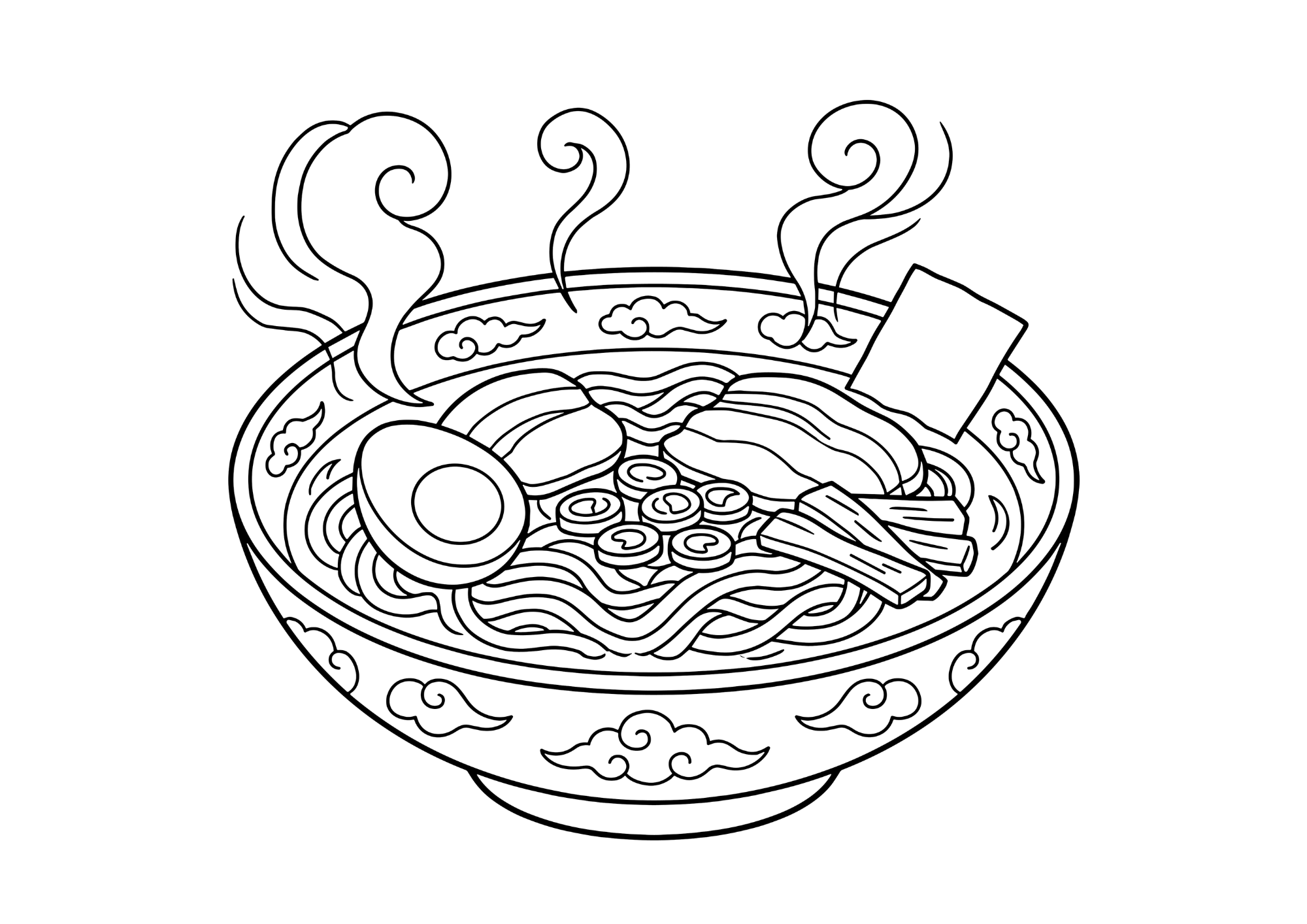 ラーメンの塗り絵 白黒
