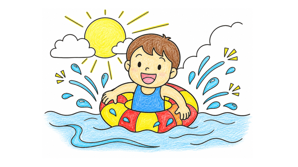 浮き輪でチャプチャプの塗り絵 アイキャッチ