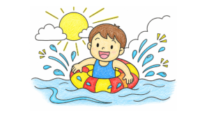浮き輪でチャプチャプの塗り絵 アイキャッチ